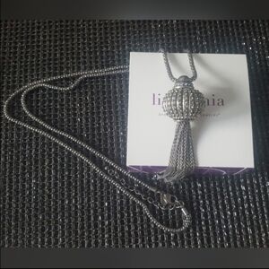 Lia Sophia Long Crystal Bling Tassle Necklace